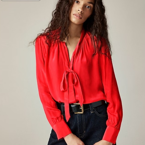 J crew candy apple Tie-neck top in crepe de chine - Picture 1 of 4